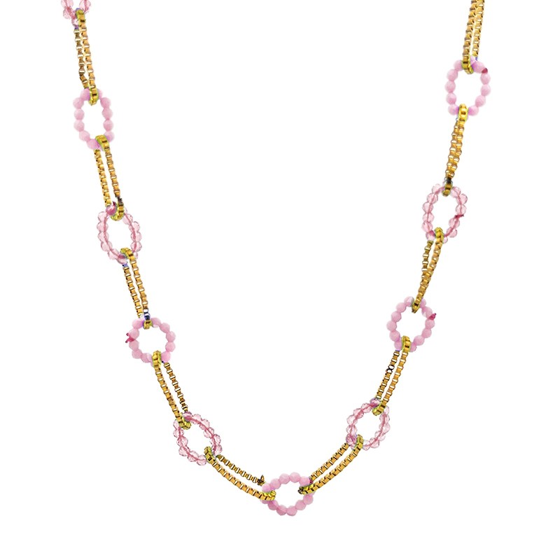 Girocollo Multi-Cerchi Cristalli Rosa Acciaio 316L