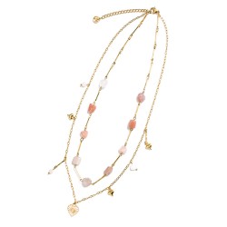 Girocollo Doppio-Filo Pietre Rosa e Charms Acciaio 316L