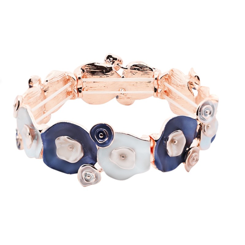 Bracciale Bijoux Elastico Fior di Loto Smaltato Blu