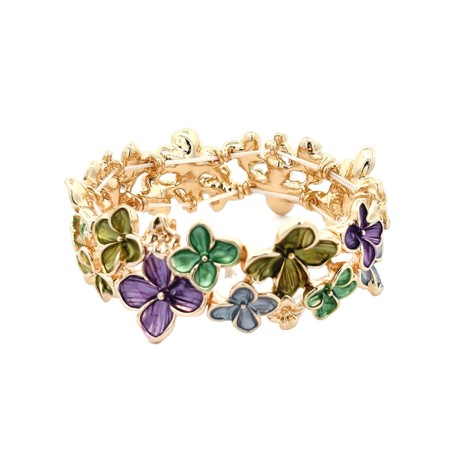 Bracciale Bijoux Elastico Fiori Smaltato Verde Grotta