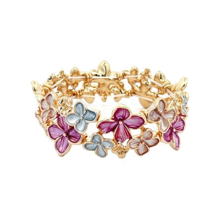 Bracciale Bijoux Elastico Fiori Smaltato Rosa