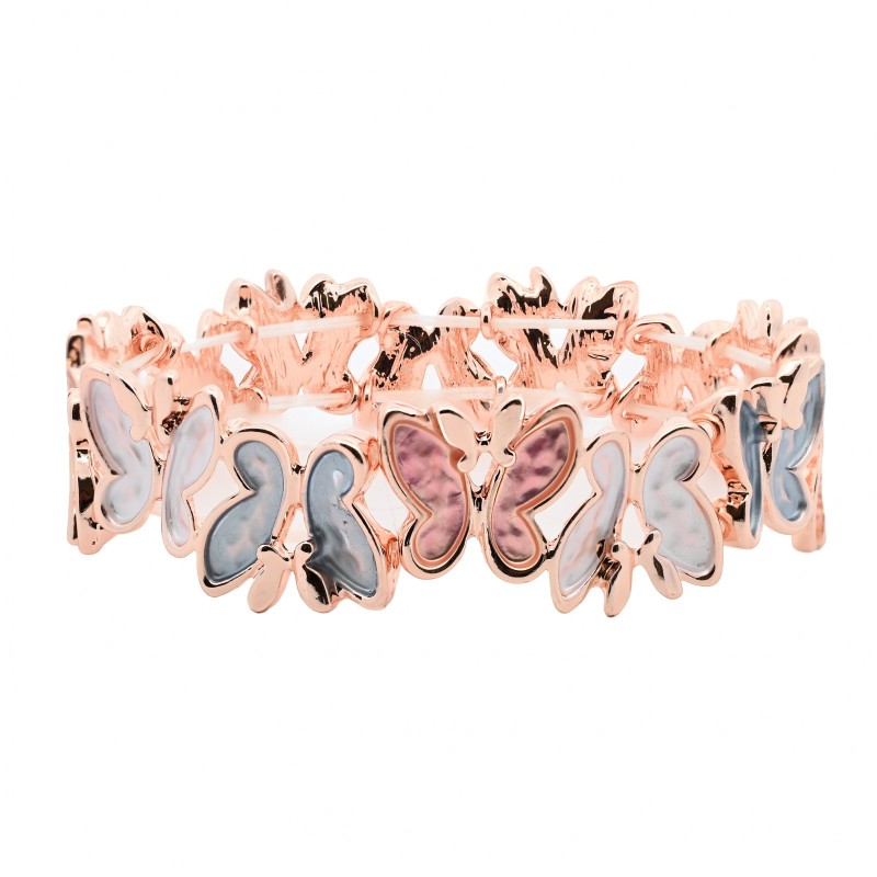 Bracciale Bijoux Elastico Farfalline Smaltato Rosa