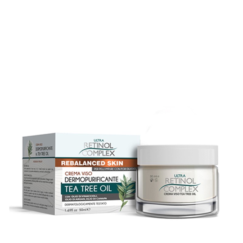 Crema Viso TEA TREE OIL Dermopurificante con Olio di Vinaccioli, Argan e Canapa