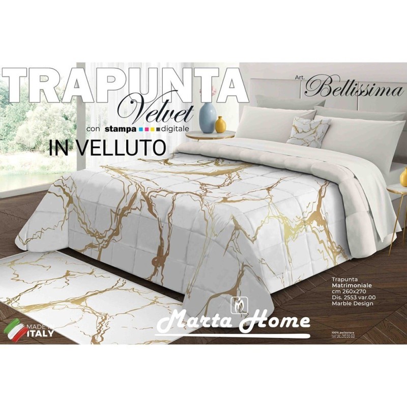 Trapunta Matrimoniale Velluto LA BELLISSIMA 'Marmo Bianco' by Marta Marzotto