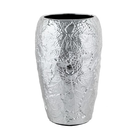 Vaso Alto 'FOGLIE' H.23.5 in Ceramica Argentata con Lavorazione Craquelé