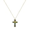 Collana Croce Verde con Cristalli a Forma Fiore