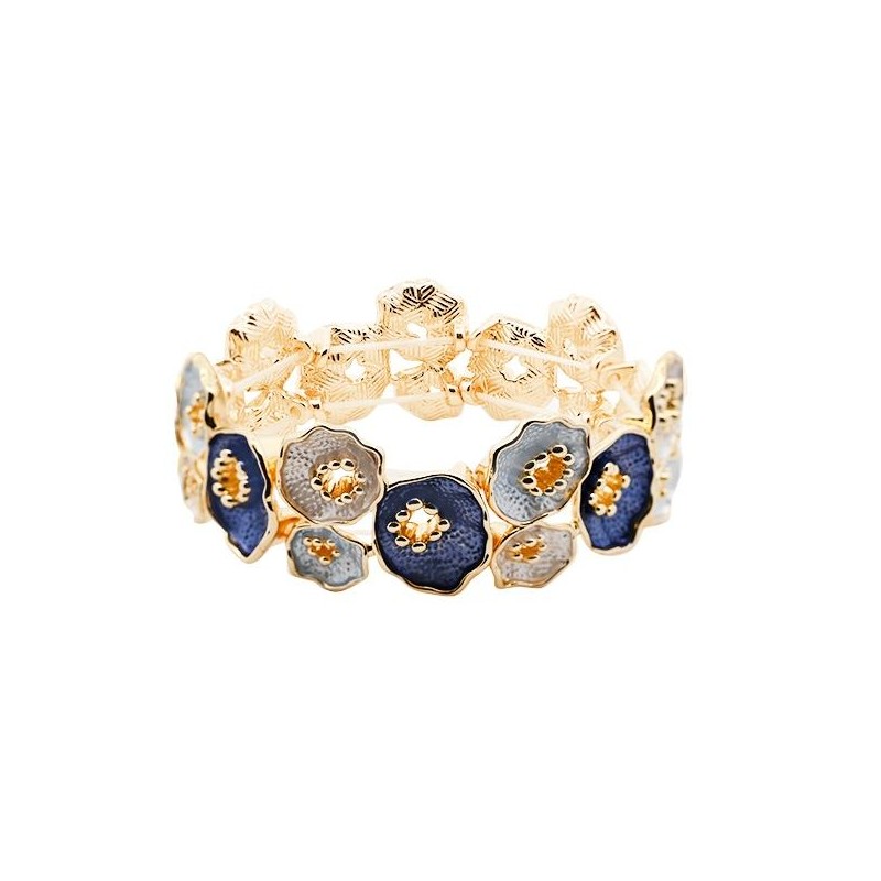 Bracciale Bijoux Elastico a Fiori Blu Smaltato con Stami