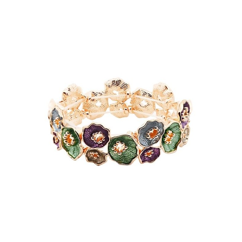 Bracciale Bijoux Elastico a Fiori Verde Smaltato con Stami