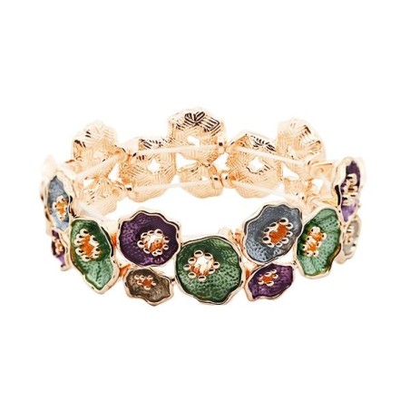 Bracciale Bijoux Elastico a Fiori Verde Smaltato con Stami