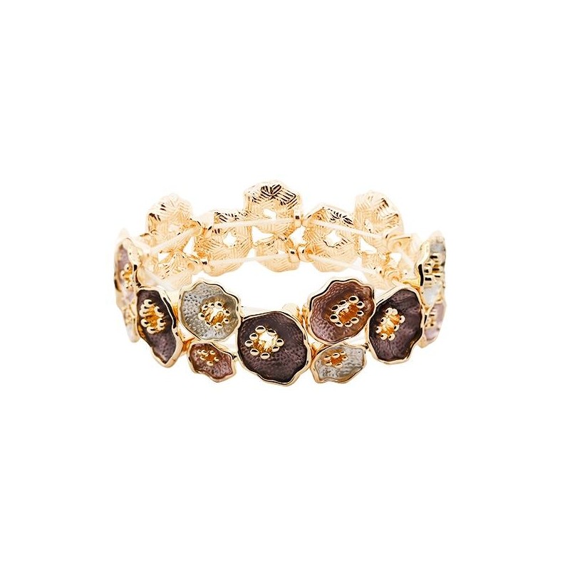 Bracciale Bijoux Elastico a Fiori Oro-Coffee Smaltato con Stami