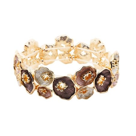 Bracciale Bijoux Elastico a Fiori Oro-Coffee Smaltato con Stami