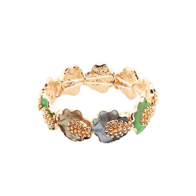 Bracciale Bijoux Elastico Verde Smaltato con Fiori e Grappoli