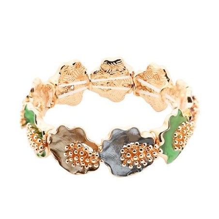 Bracciale Bijoux Elastico Verde Smaltato con Fiori e Grappoli