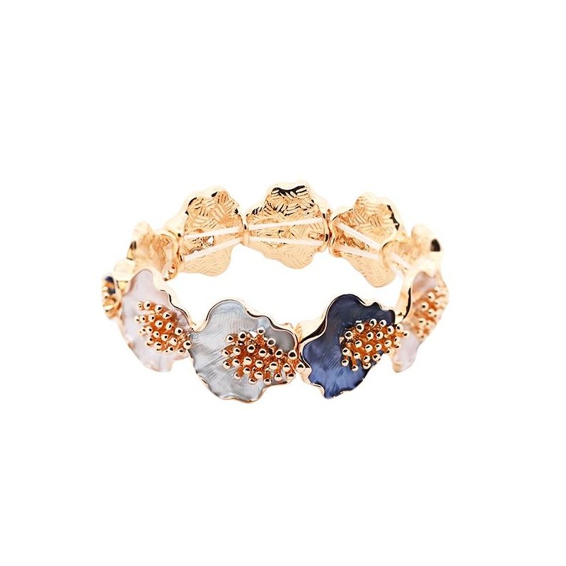 Bracciale Bijoux Elastico Blu Smaltato con Fiori e Grappoli