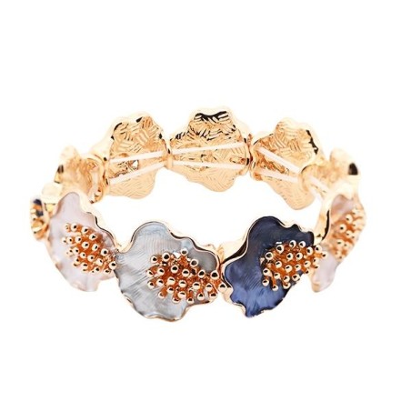 Bracciale Bijoux Elastico Blu Smaltato con Fiori e Grappoli