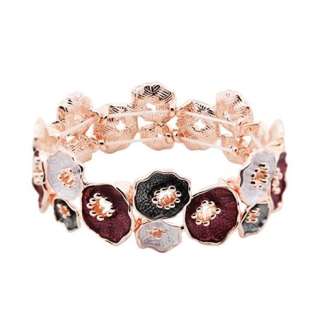 Bracciale Bijoux Elastico Rosso Porpora Smaltato con Fiori e Grappoli