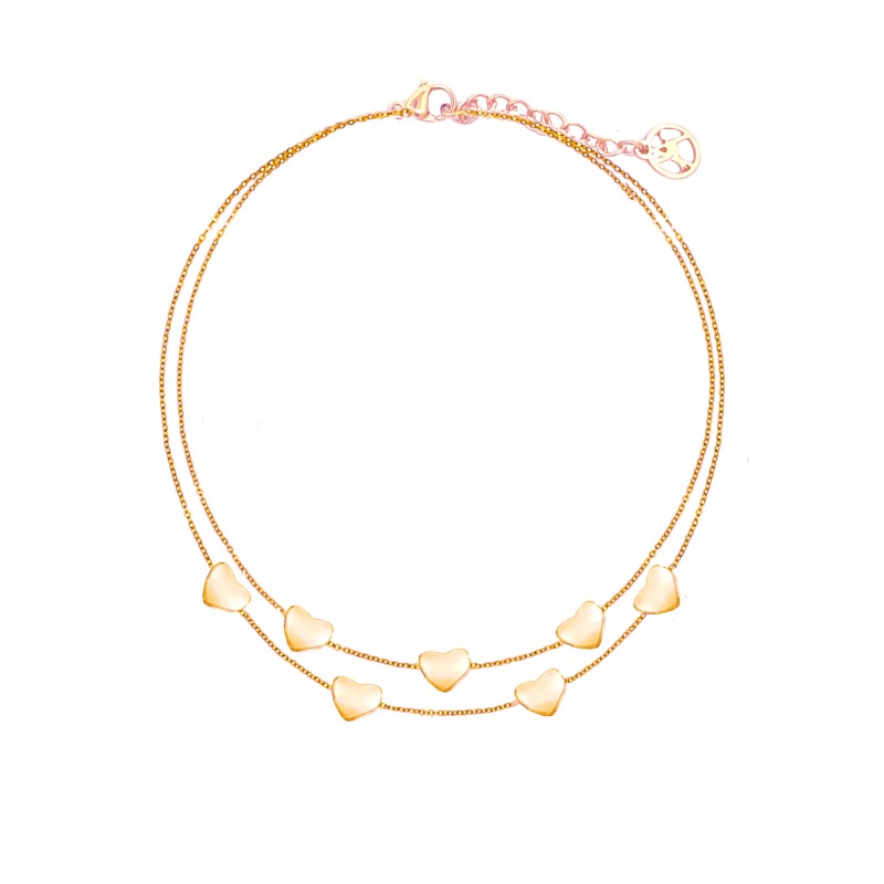 Bracciale Doppio Filo Oro Rosa con Cuori