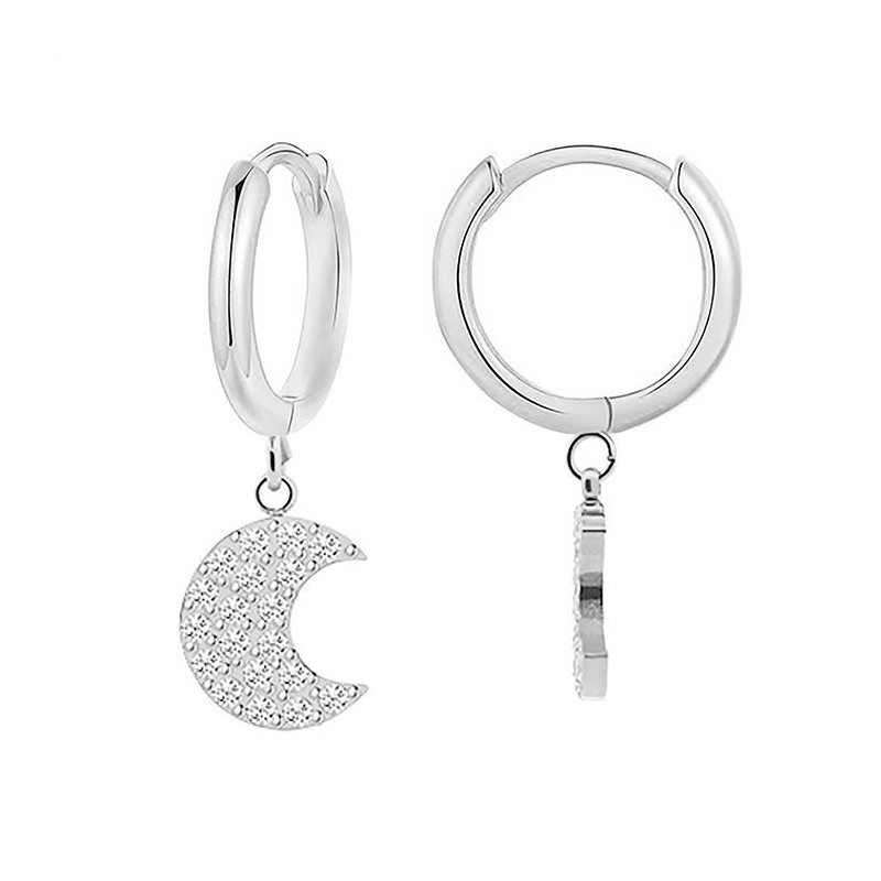 Orecchini a Cerchio Argento con Luna Zirconia