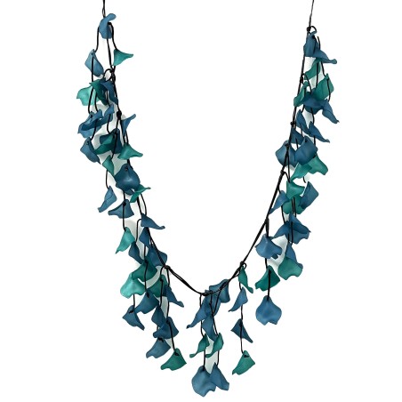 Collana Bijoux Verde-Blu Lunga Con Petali