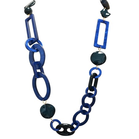 Collana Lunga Blu con Catena Geometrica e Perline In Resina