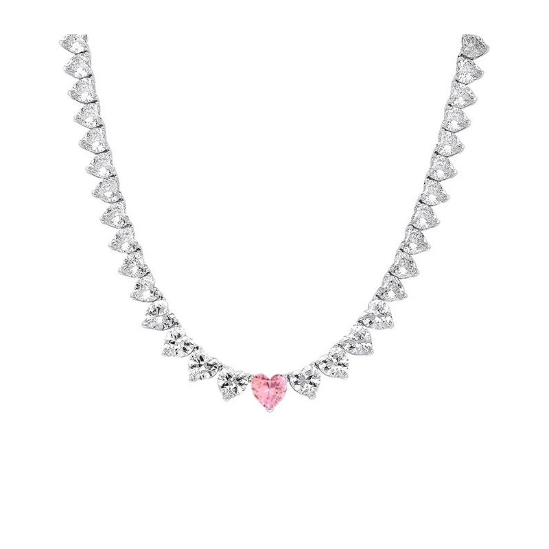 Collana Tennis Girocollo Influencer Rosa in Zirconia Taglio a Cuore