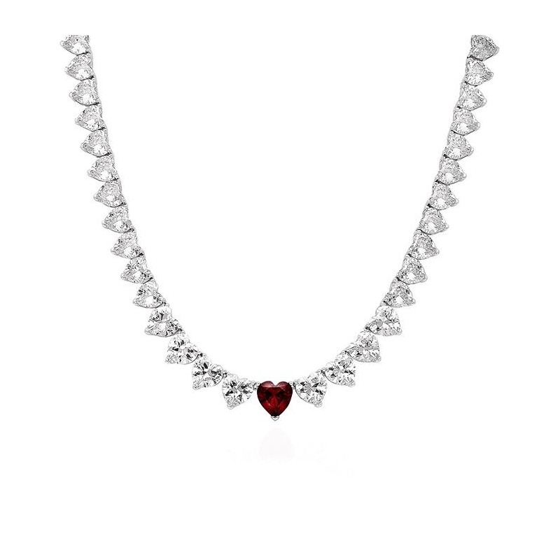 Collana Tennis Girocollo Influencer Rossa in Zirconia Taglio a Cuore