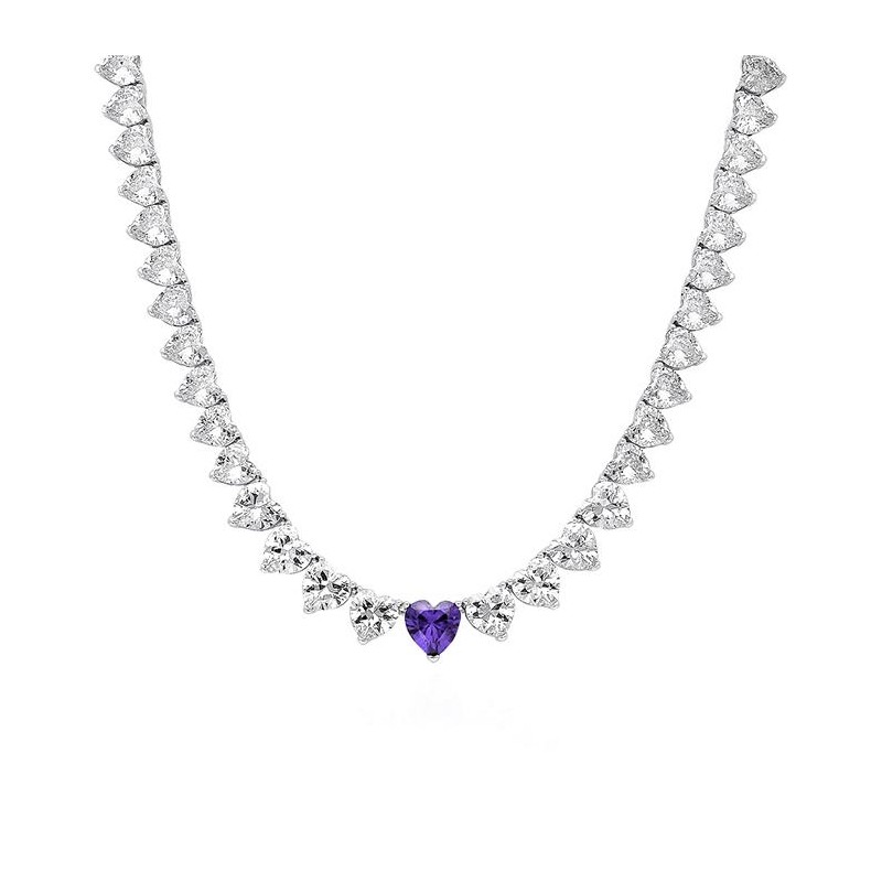 Collana Tennis Girocollo Influencer Viola in Zirconia Taglio a Cuore