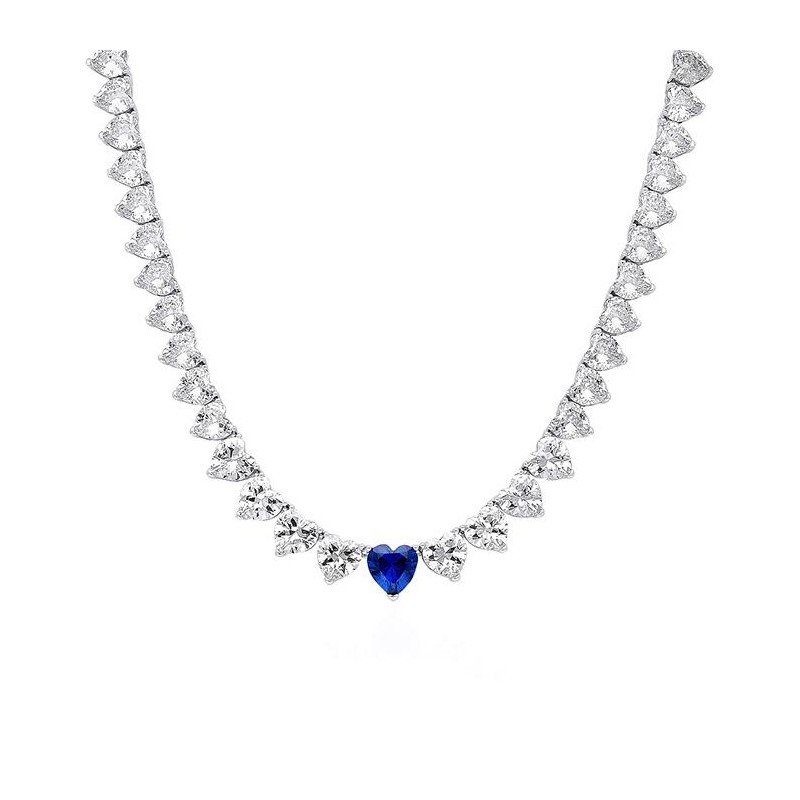 Collana Tennis Girocollo Influencer Blu in Zirconia Taglio a Cuore