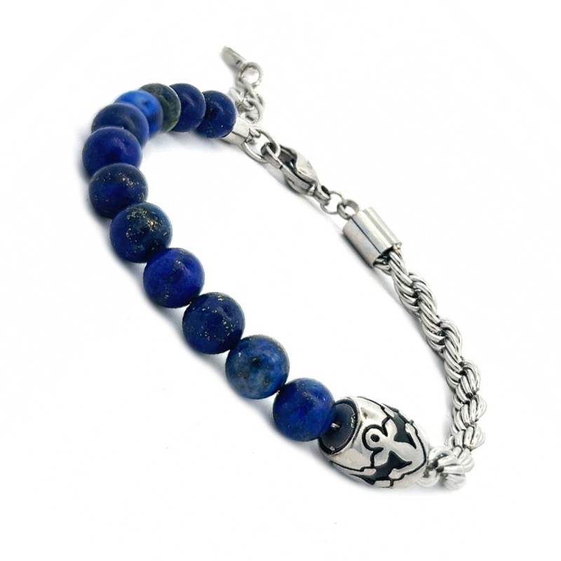 Bracciale Uomo Acciaio Torchon con Pietre Lapis