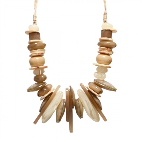 Collana Bijoux ATLANTIS Beige con Dischi e Perline - 56cm