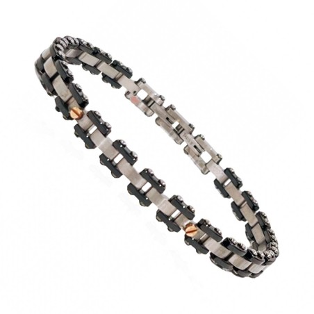 Bracciale Uomo Silver-Black Maglie Catena Acciaio 316L e Ceramica