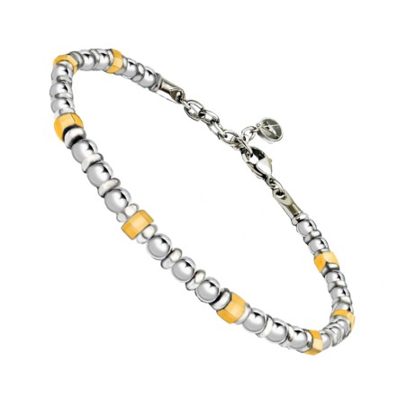 Bracciale Uomo Pietre Perline Silver-Gold Acciaio 316L