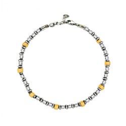 Bracciale Uomo Pietre Perline Silver-Gold Acciaio 316L