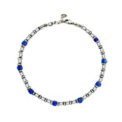 Bracciale Uomo Pietre Perline Silver-Blue Acciaio 316L