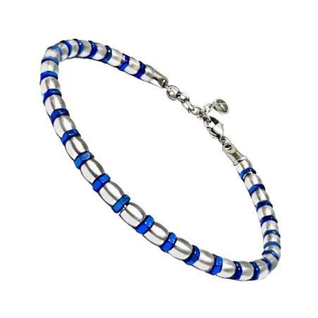 Bracciale Uomo BULL FULL Pietre Perline Silver-Blue Acciaio 316L