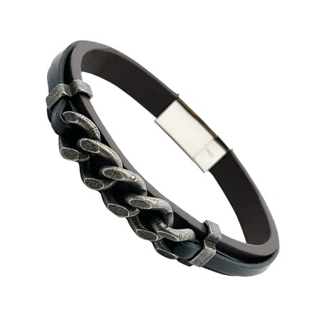 Bracciale Uomo GRINGO 01 Doppio Strato Cuoio Acciaio Similpelle