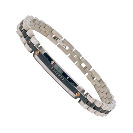 Bracciale Uomo Black ALFA Piastrina Acciaio Strass