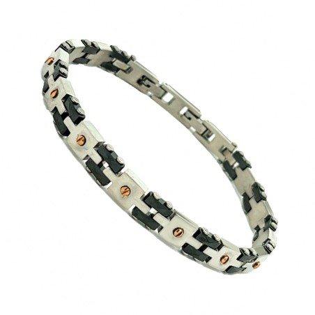 Bracciale Uomo Silver-Black con Vite Acciaio 316L Rodiato Ceramica