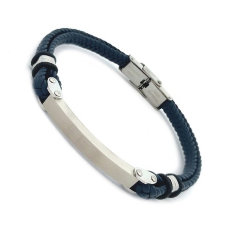 Bracciale Uomo BRAIES Silver-Blue Vera Pelle in Acciaio 316L