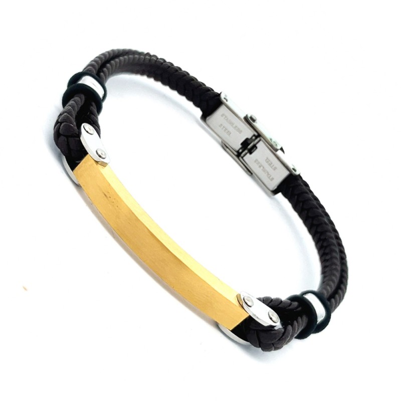 Bracciale Uomo BRAIES Golden-Brown Vera Pelle in Acciaio 316L