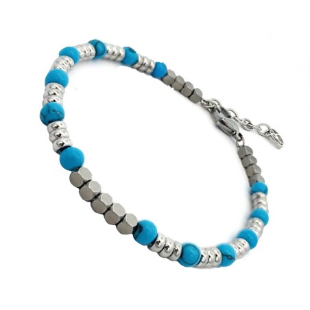 Bracciale Uomo Cubi-Perline Turchese Acciaio 316L