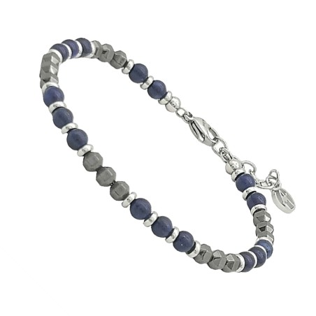 Bracciale Uomo Cubi-Perline Silver-Blue Acciaio