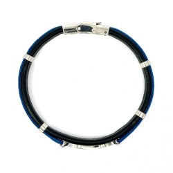 Bracciale Uomo Rigido Neroazzurro ANCORA Cuoio Corda Acciaio