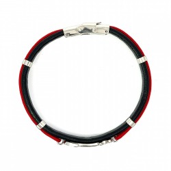 Bracciale Uomo Rigido Rossonero ANCORA Cuoio Corda Acciaio