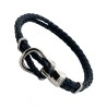 Bracciale Uomo Intrecciato Doppio Blu Scuro Vera Pelle Acciaio