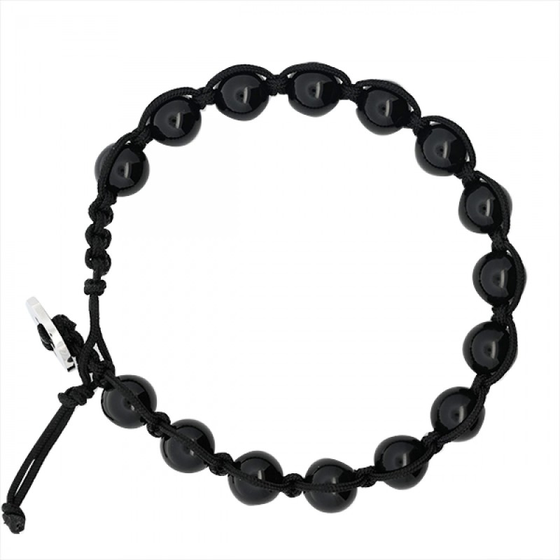 Bracciale Uomo TAMASHII Pietre Naturali Full-Black Intreccio in Corda Acciaio