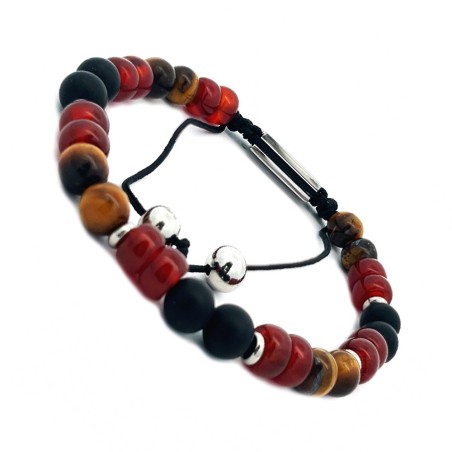 Bracciale Uomo VULCANO Regolabile Pietre Naturali Acciaio 316L