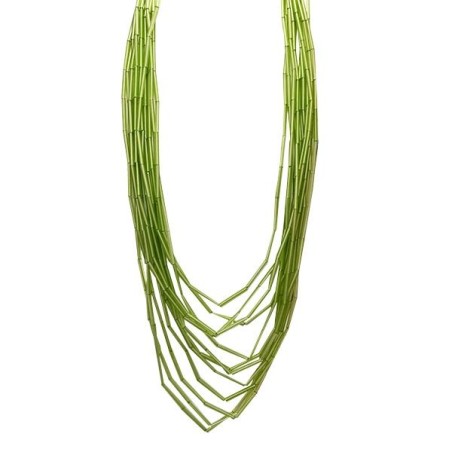 Collana Bijoux Lunga Multifilo VERDE Maglie di Bambu Resina Corda