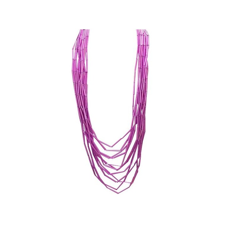 Collana Bijoux Lunga Multifilo VIOLA Maglie di Bambu Resina Corda