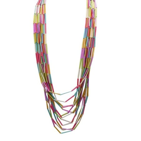 Collana Bijoux Lunga Multifilo MULTICOLORE Maglie di Bambu Resina Corda